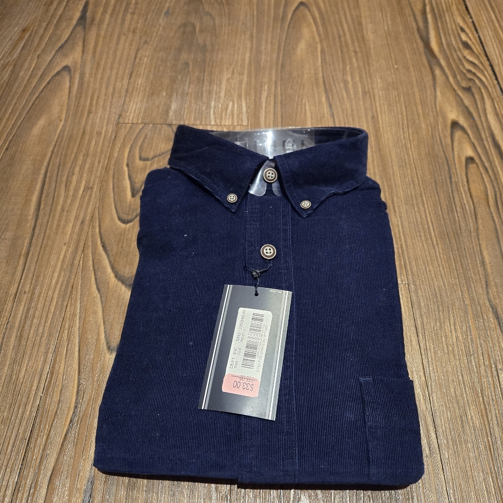 Roundtree & York Navy Blue Button Down Casual Shirt Corduroy Cotton Work XL NEW